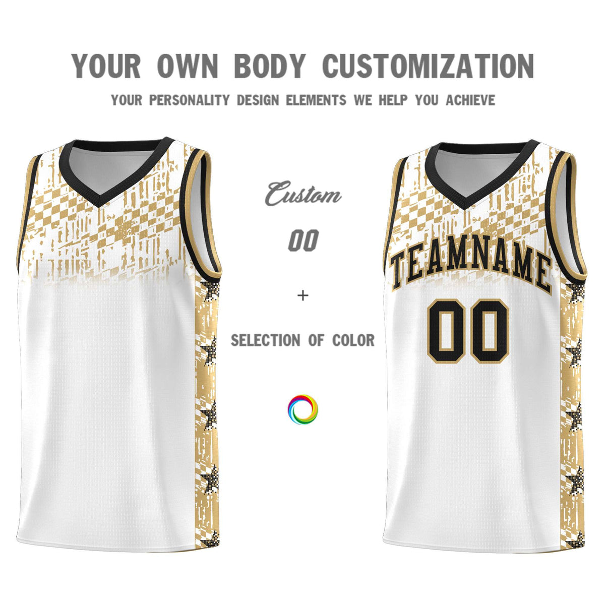 Custom White Mosaic Stars Pattern Sports Uniform Basketball Jersey