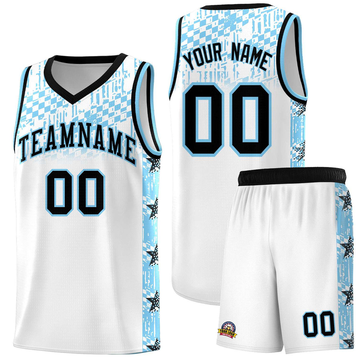 Custom White Mosaic Stars Pattern Sports Uniform Basketball Jersey