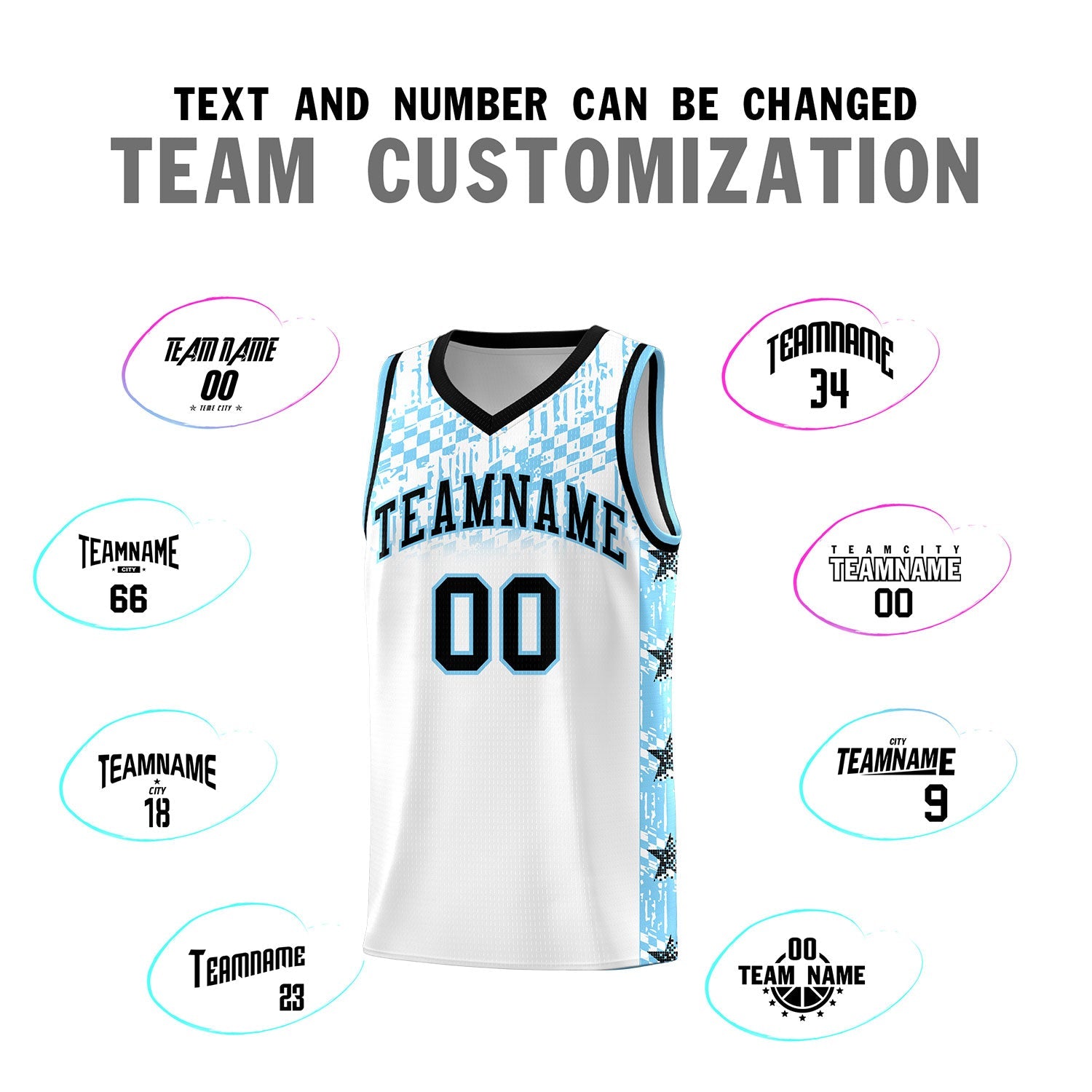 Custom White Mosaic Stars Pattern Sports Uniform Basketball Jersey