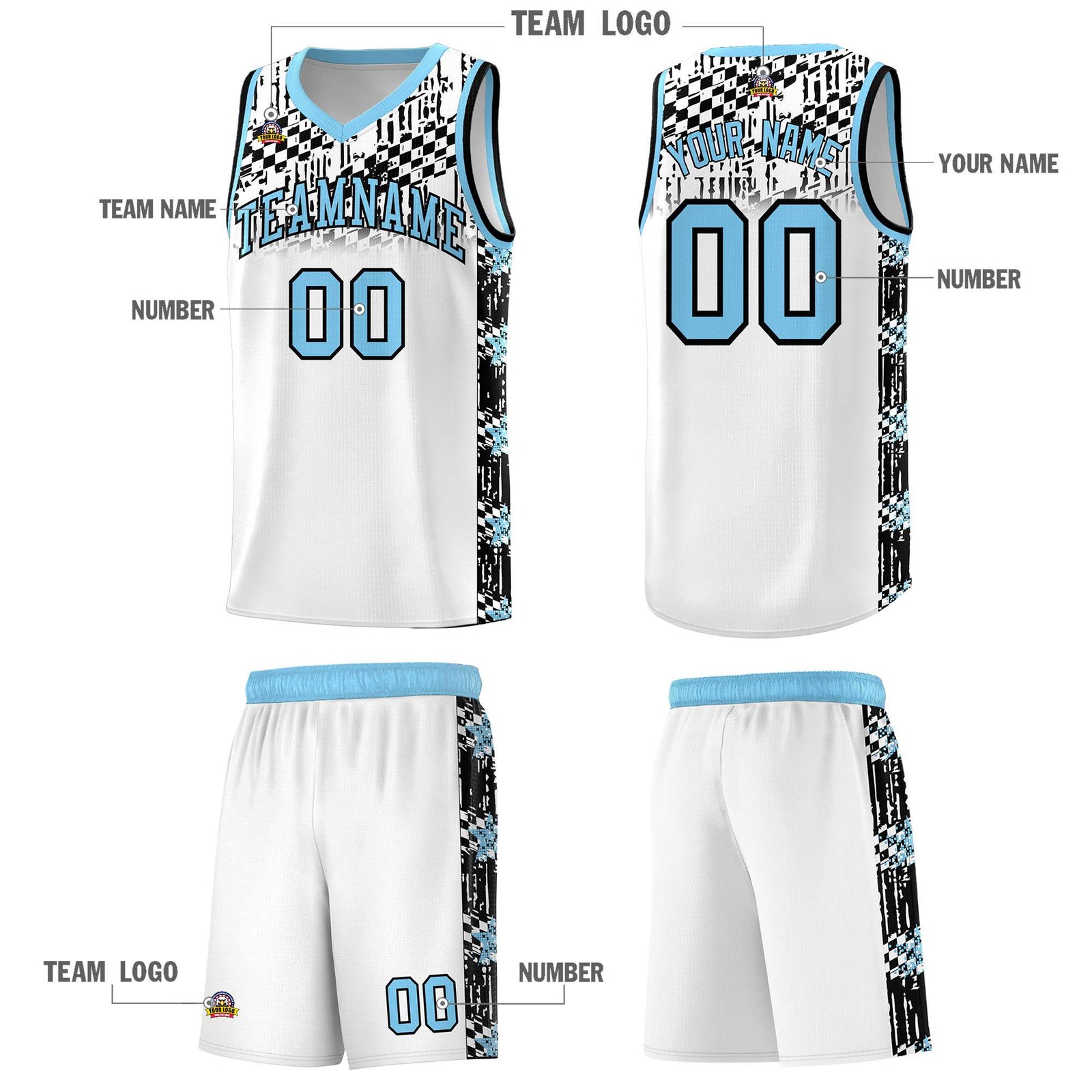 Custom White Mosaic Stars Pattern Sports Uniform Basketball Jersey
