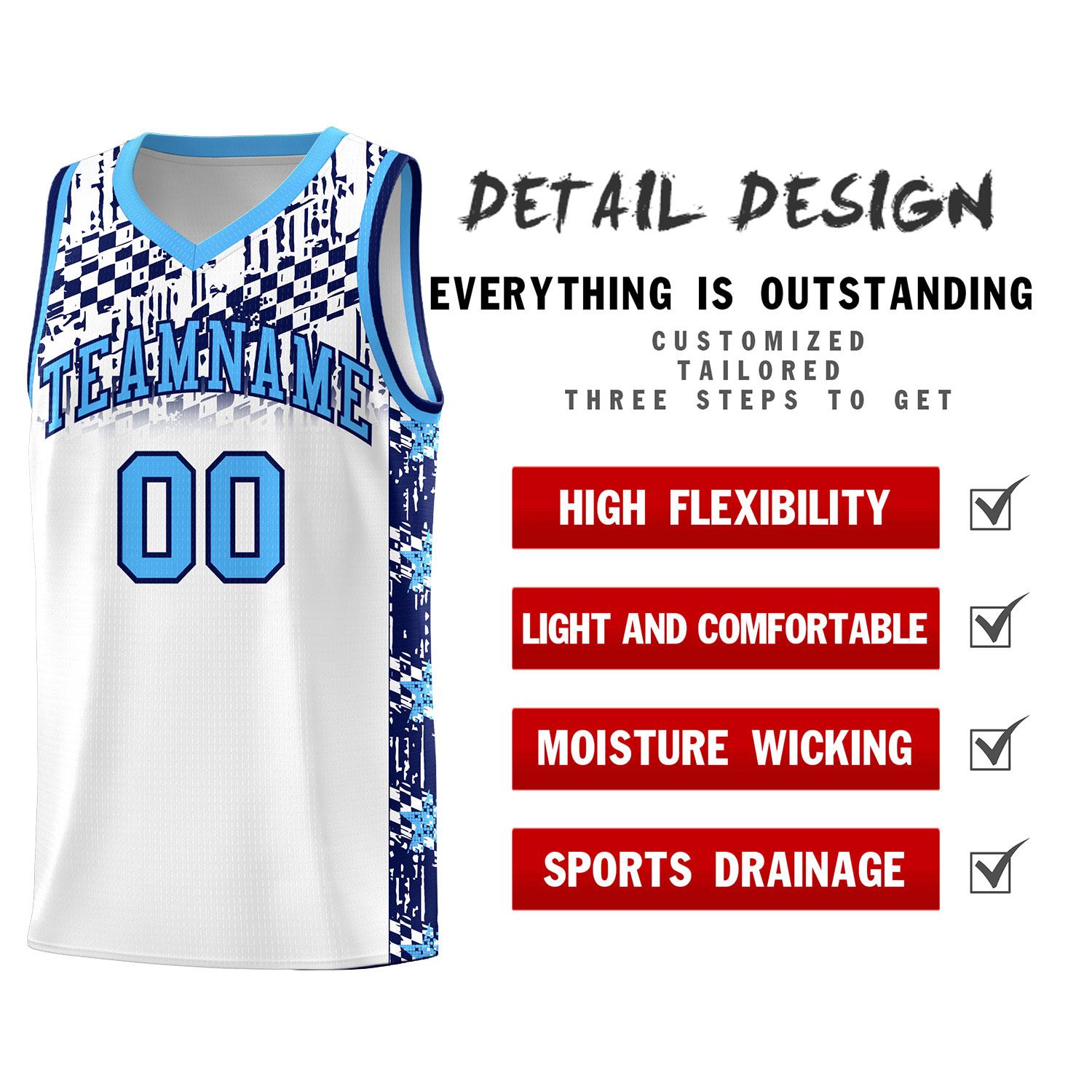 Custom White Mosaic Stars Pattern Sports Uniform Basketball Jersey