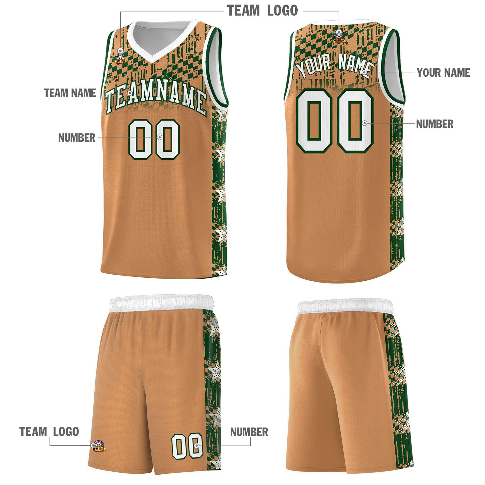 Custom Buckskin Brown Mosaic Stars Pattern Sports Uniform Basketball Jersey