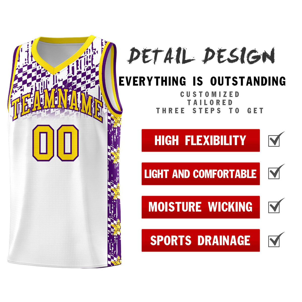 Custom White Mosaic Stars Pattern Sports Uniform Basketball Jersey