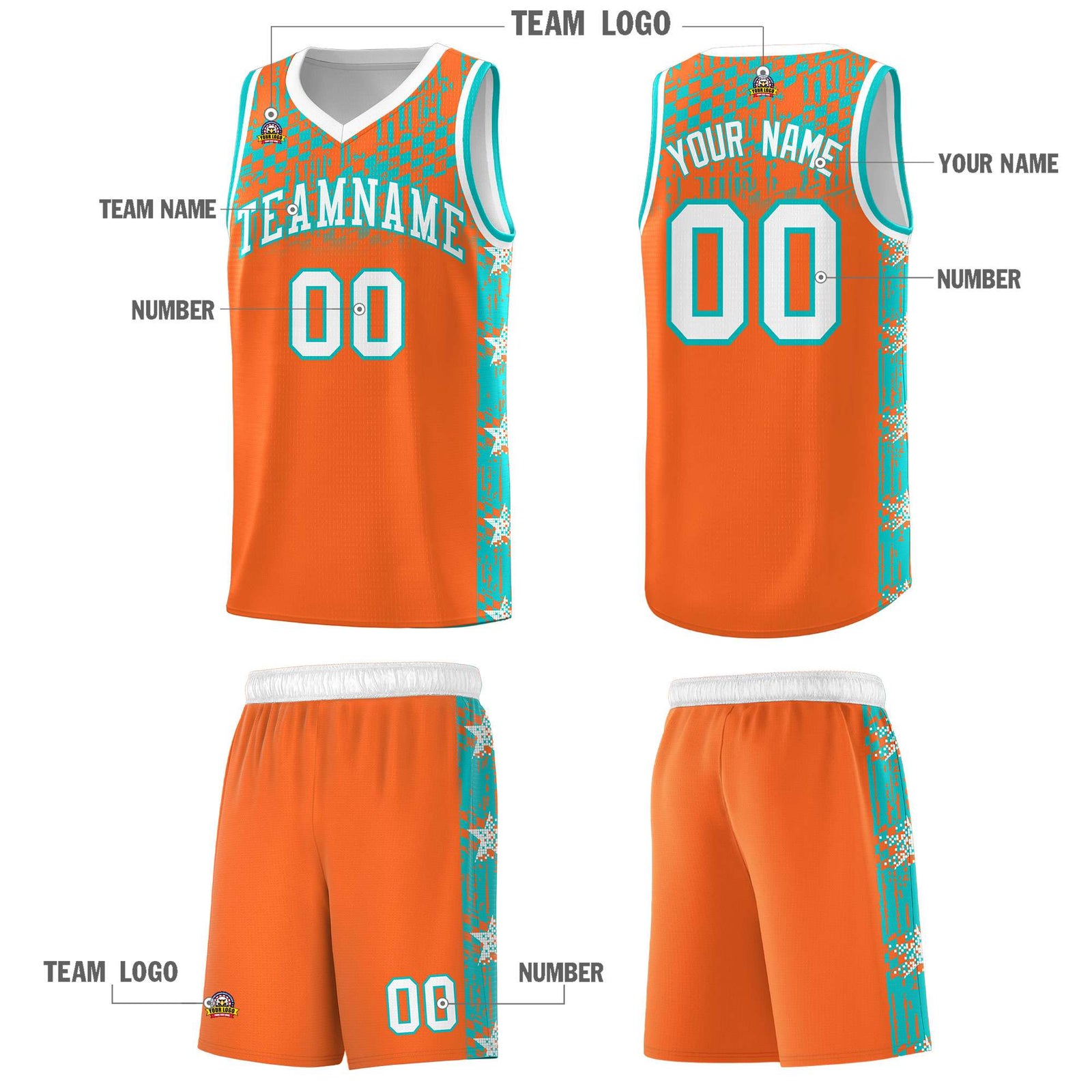Custom Orange Mosaic Stars Pattern Sports Uniform Basketball Jersey