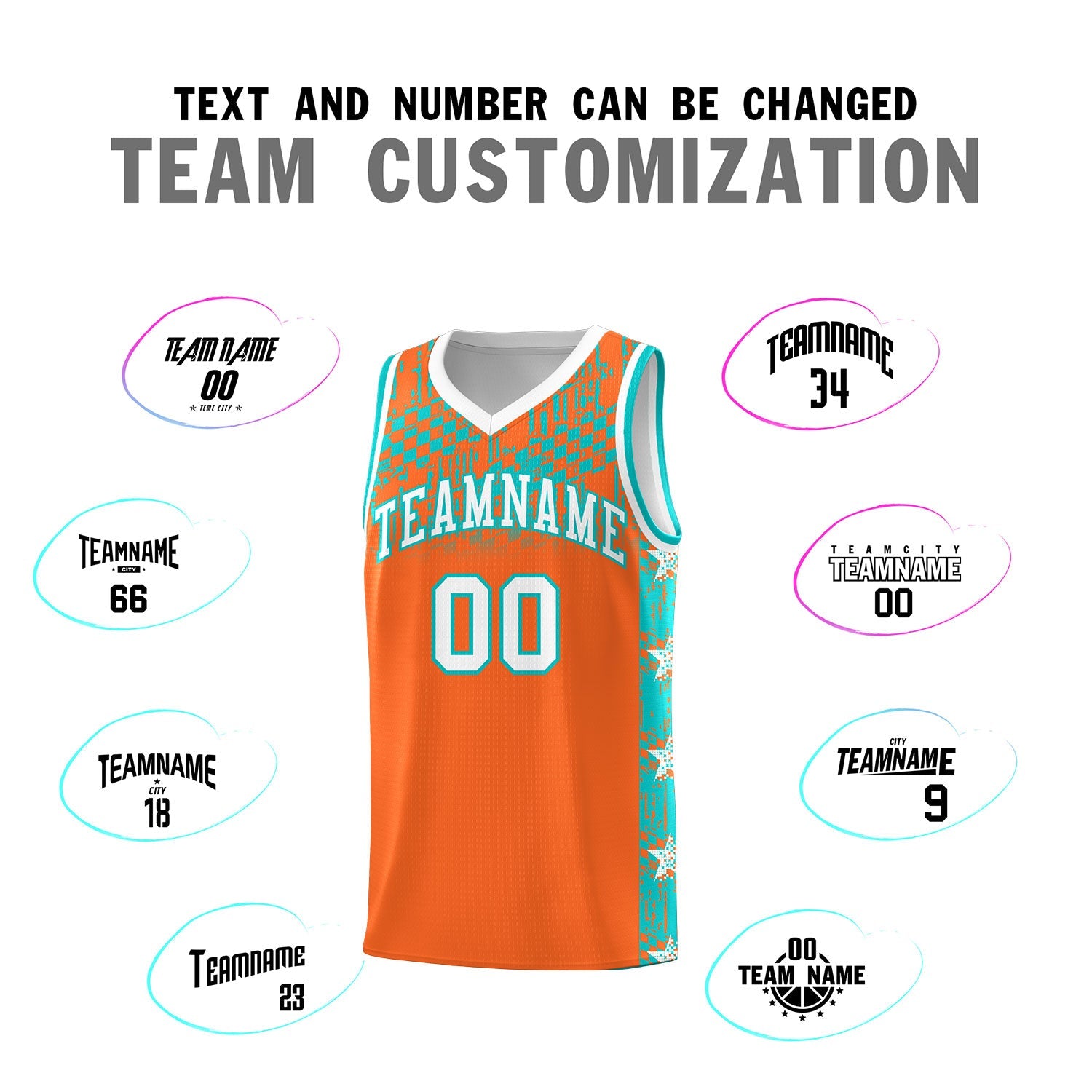 Custom Orange Mosaic Stars Pattern Sports Uniform Basketball Jersey