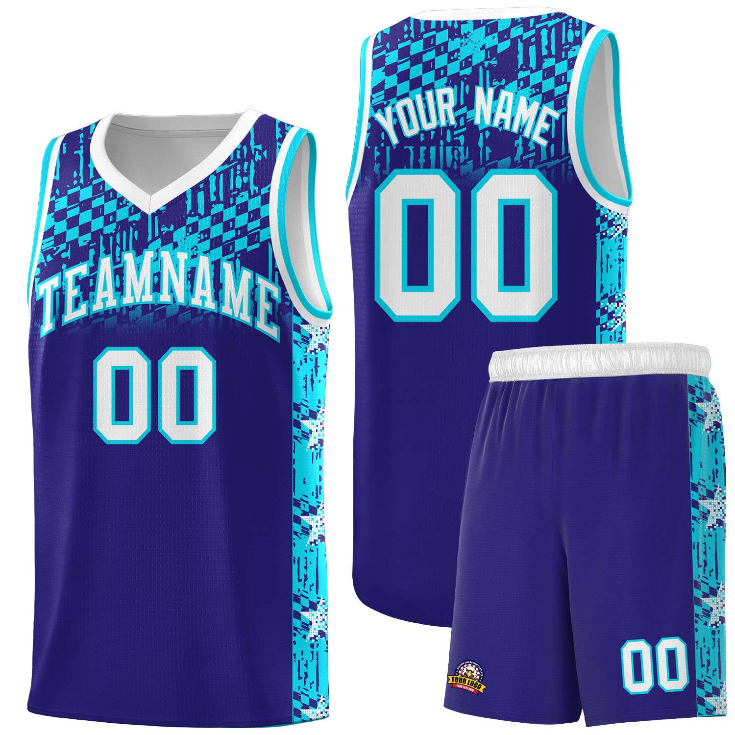 Custom Royal Mosaic Stars Pattern Sports Uniform Basketball Jersey