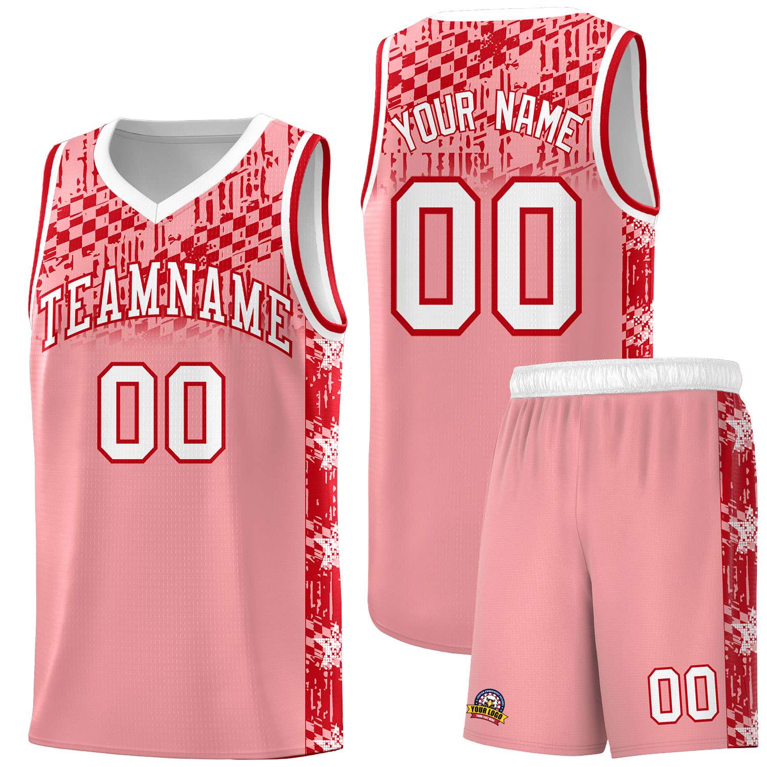 Custom Light Pink Mosaic Stars Pattern Sports Uniform Basketball Jersey