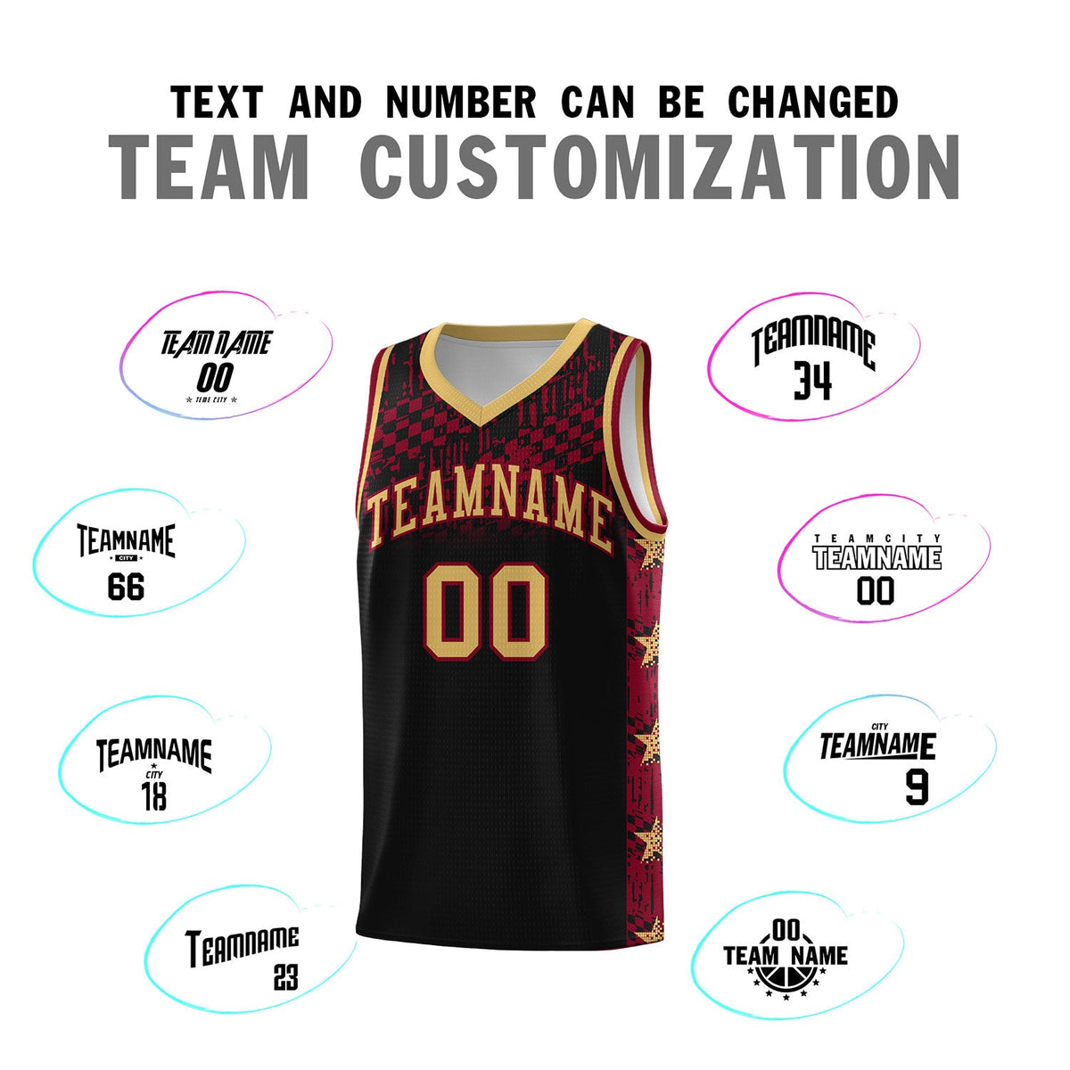 Custom Black Mosaic Stars Pattern Sports Uniform Basketball Jersey