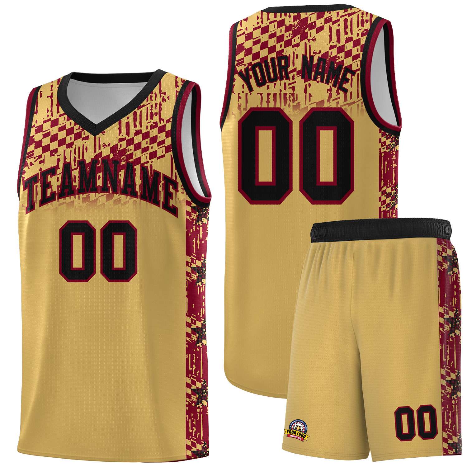 Custom Old Gold Mosaic Stars Pattern Sports Uniform Basketball Jersey