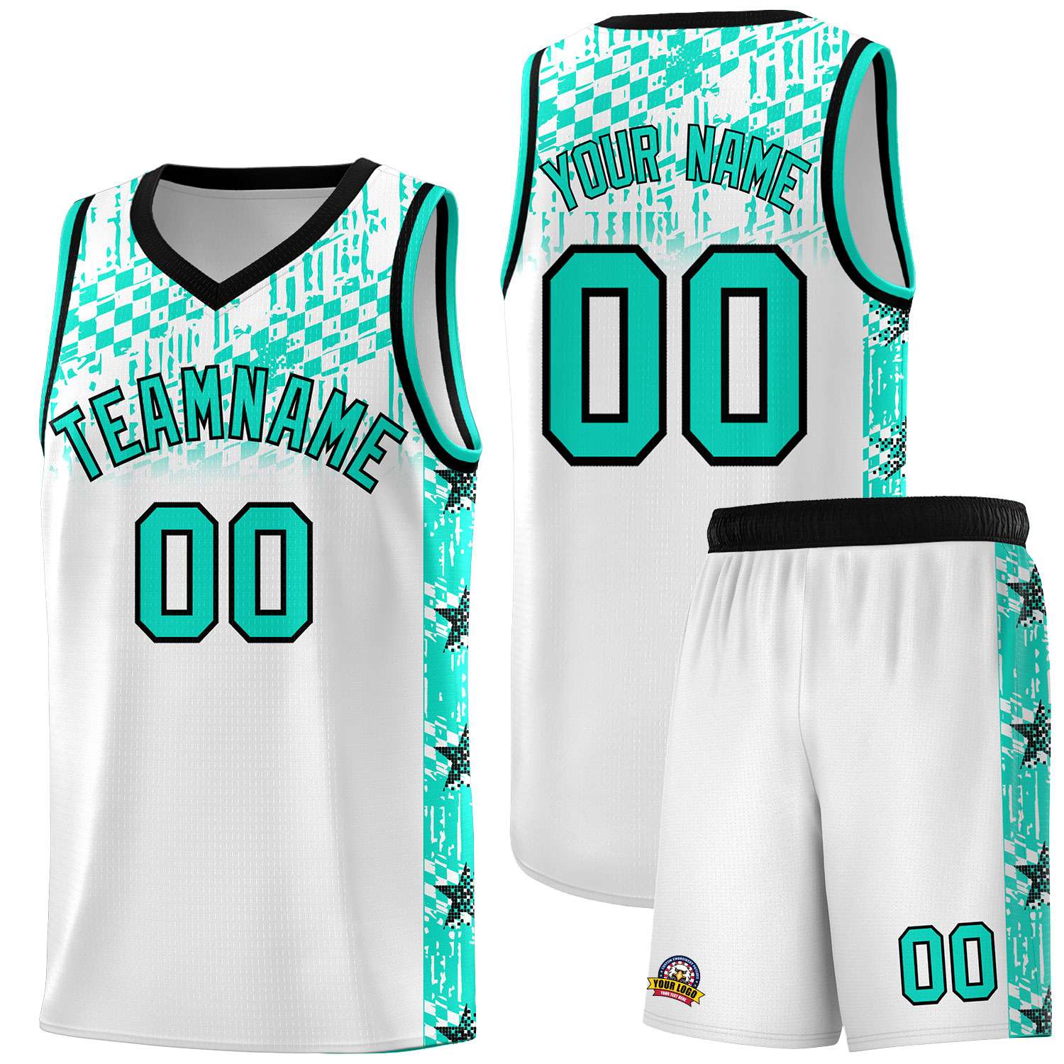 Custom White Mosaic Stars Pattern Sports Uniform Basketball Jersey