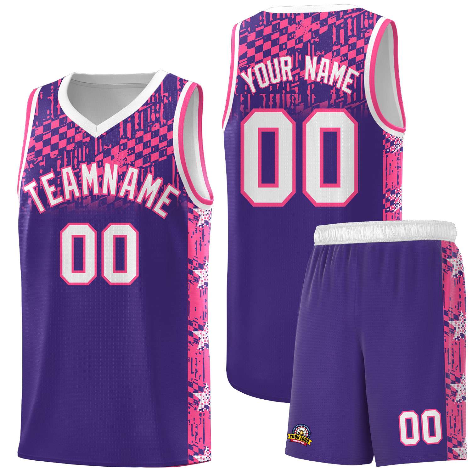 Custom Purple Mosaic Stars Pattern Sports Uniform Basketball Jersey