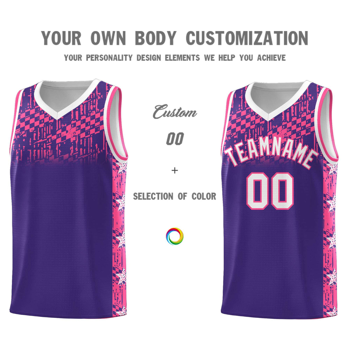 Custom Purple Mosaic Stars Pattern Sports Uniform Basketball Jersey