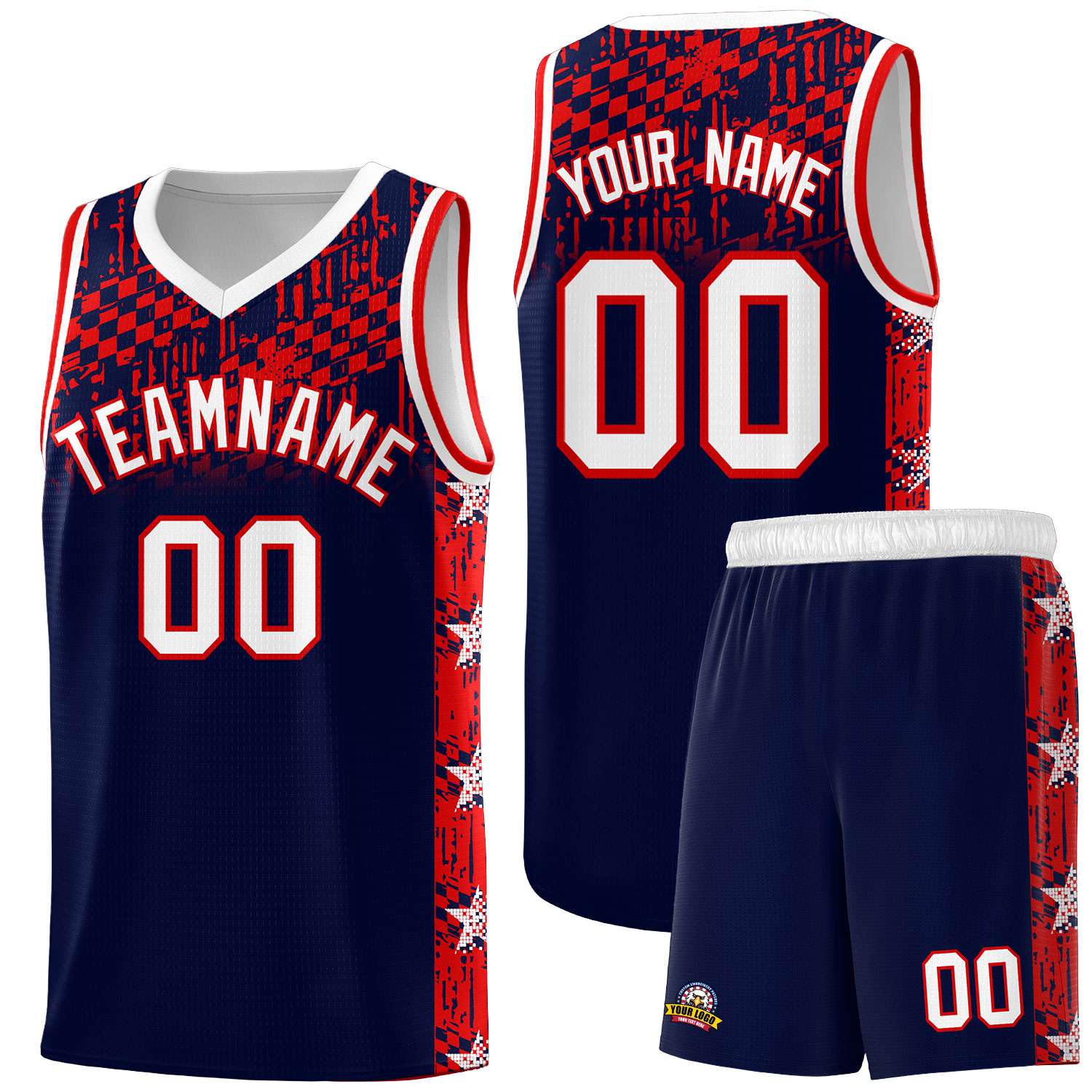 Custom Navy Mosaic Stars Pattern Sports Uniform Basketball Jersey