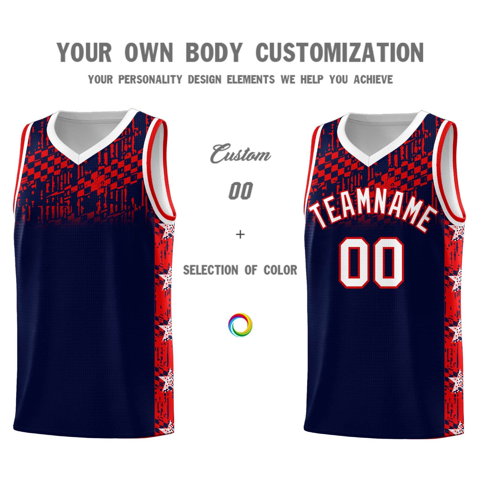 Custom Navy Mosaic Stars Pattern Sports Uniform Basketball Jersey