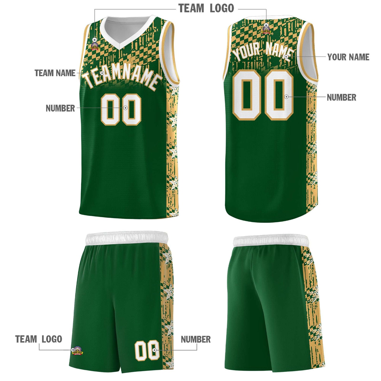 Custom Green Mosaic Stars Pattern Sports Uniform Basketball Jersey