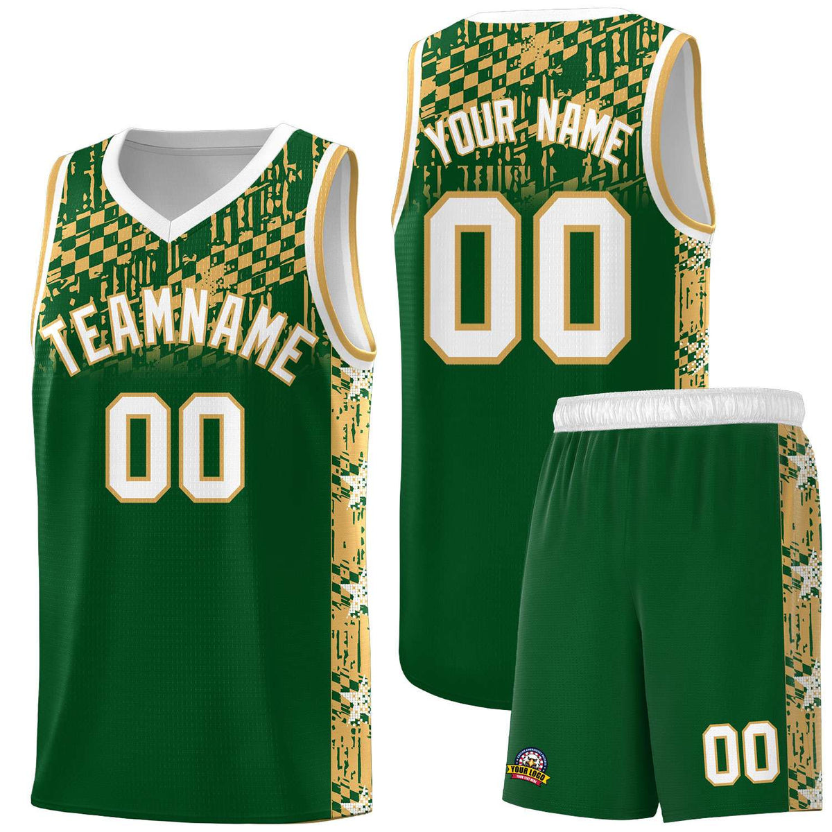 Custom Green Mosaic Stars Pattern Sports Uniform Basketball Jersey