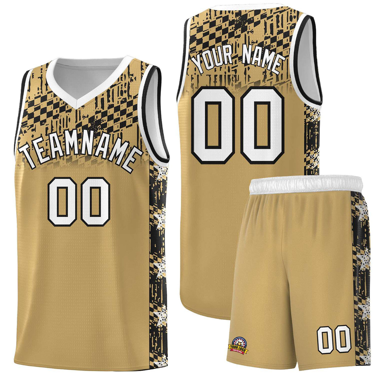 Custom Old Gold Mosaic Stars Pattern Sports Uniform Basketball Jersey