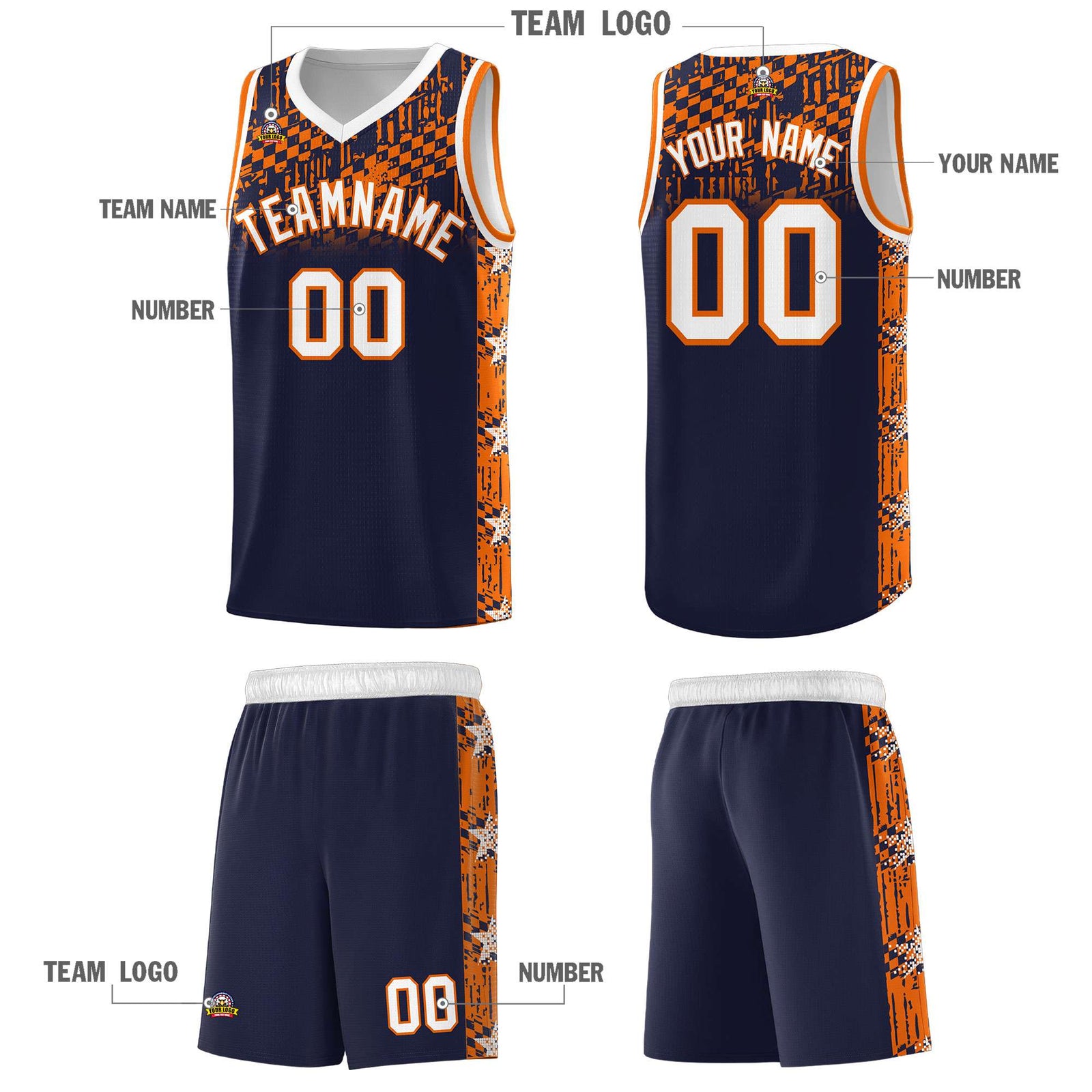 Custom Navy Mosaic Stars Pattern Sports Uniform Basketball Jersey