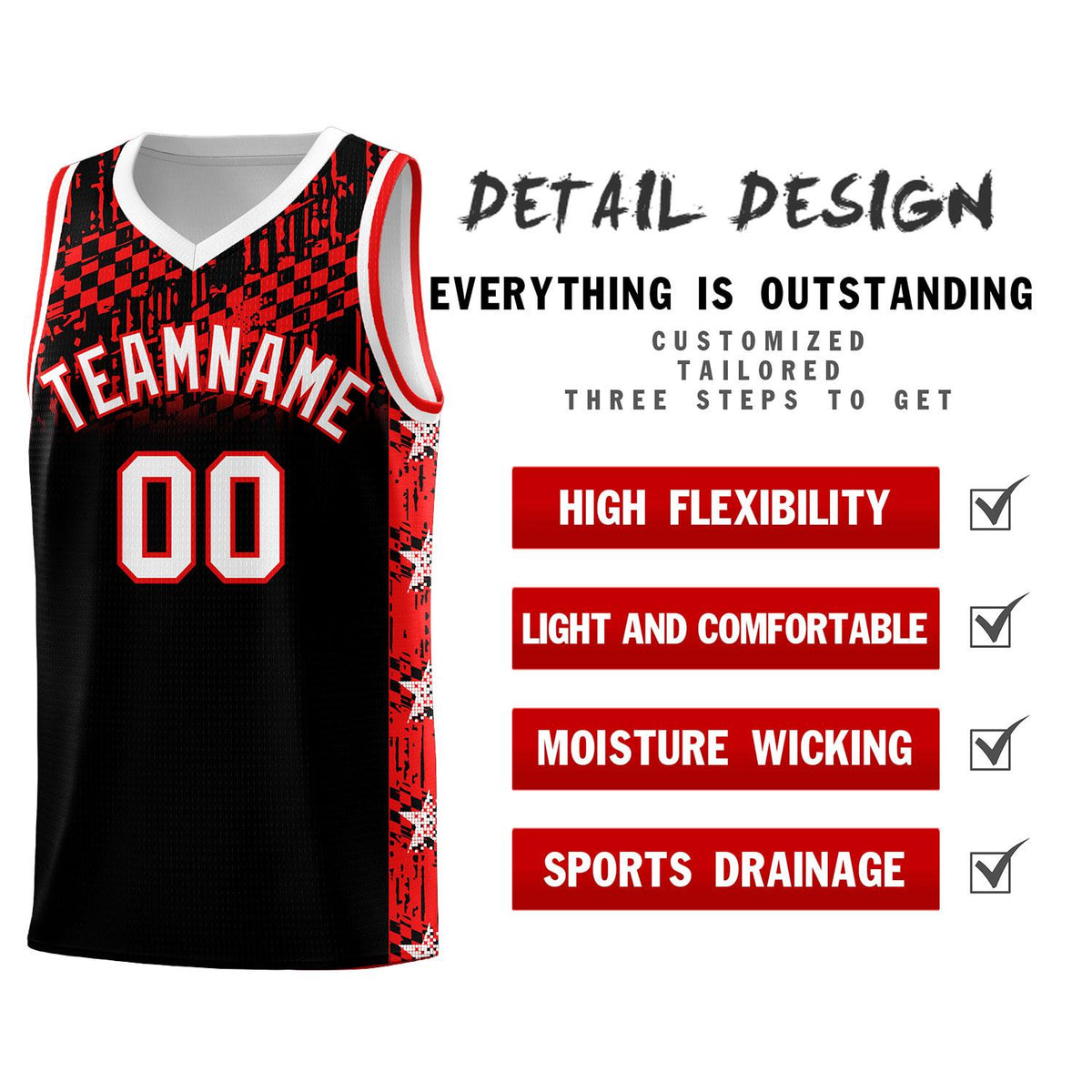 Custom Black Mosaic Stars Pattern Sports Uniform Basketball Jersey