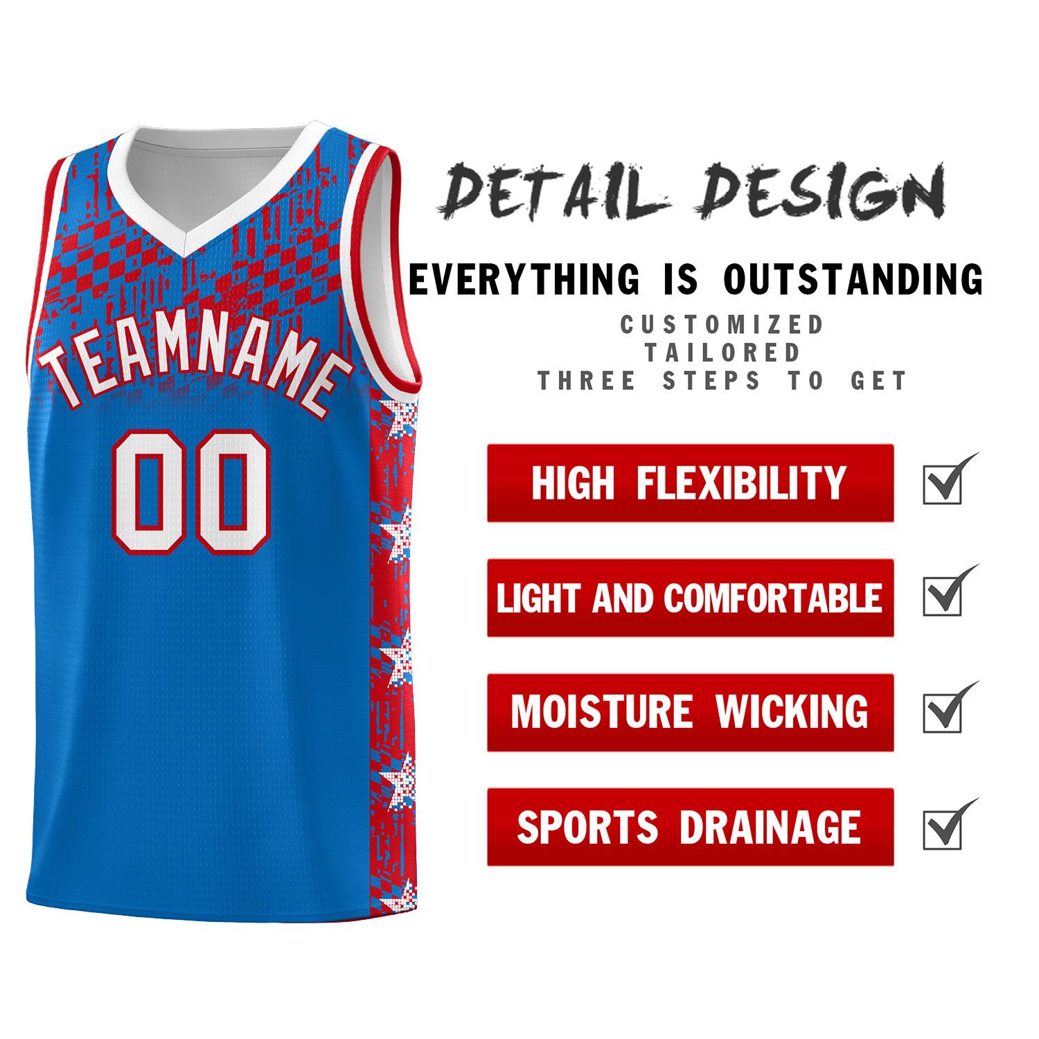Custom Royal Mosaic Stars Pattern Sports Uniform Basketball Jersey
