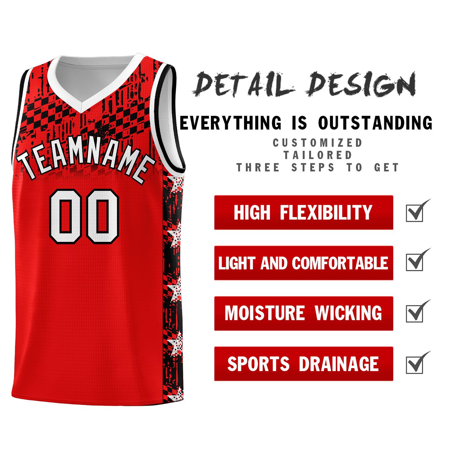 Custom Red Mosaic Stars Pattern Sports Uniform Basketball Jersey