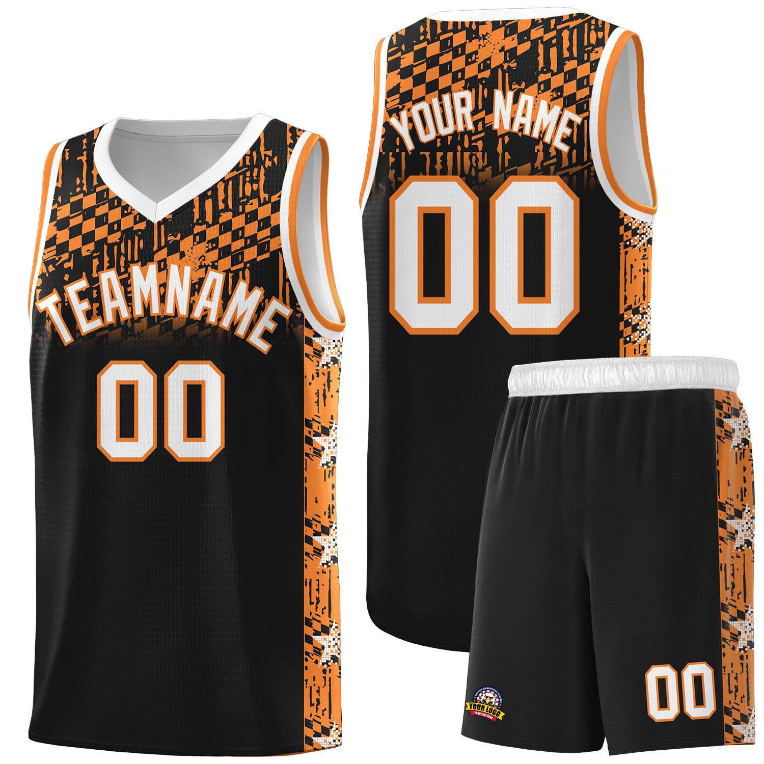 Custom Black Mosaic Stars Pattern Sports Uniform Basketball Jersey