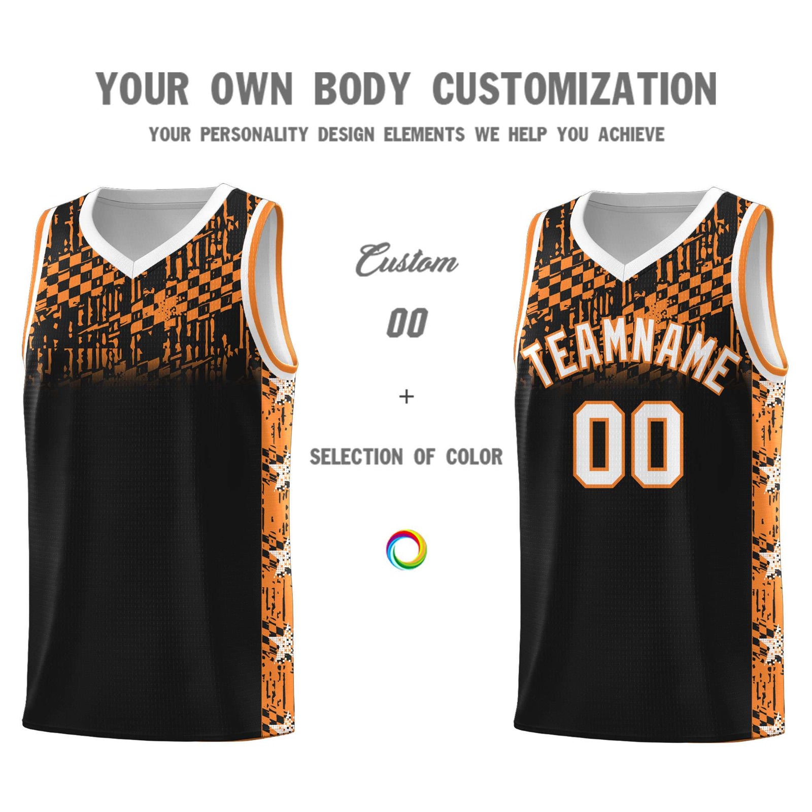 Custom Black Mosaic Stars Pattern Sports Uniform Basketball Jersey