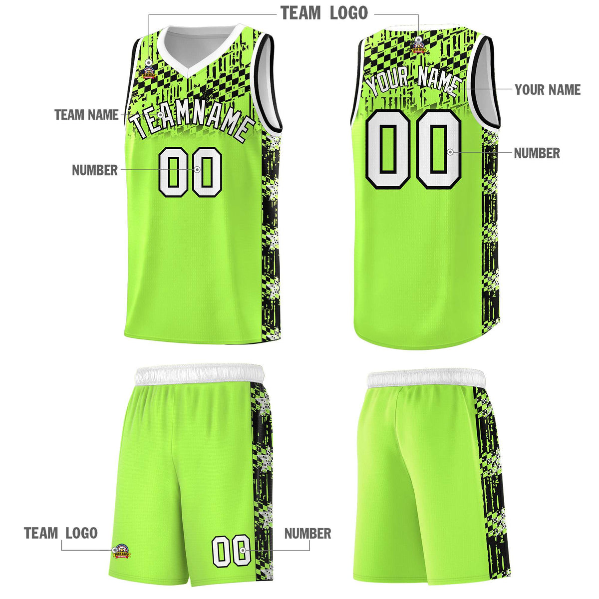 Custom Fluorescent Green Mosaic Stars Pattern Sports Uniform Basketball Jersey