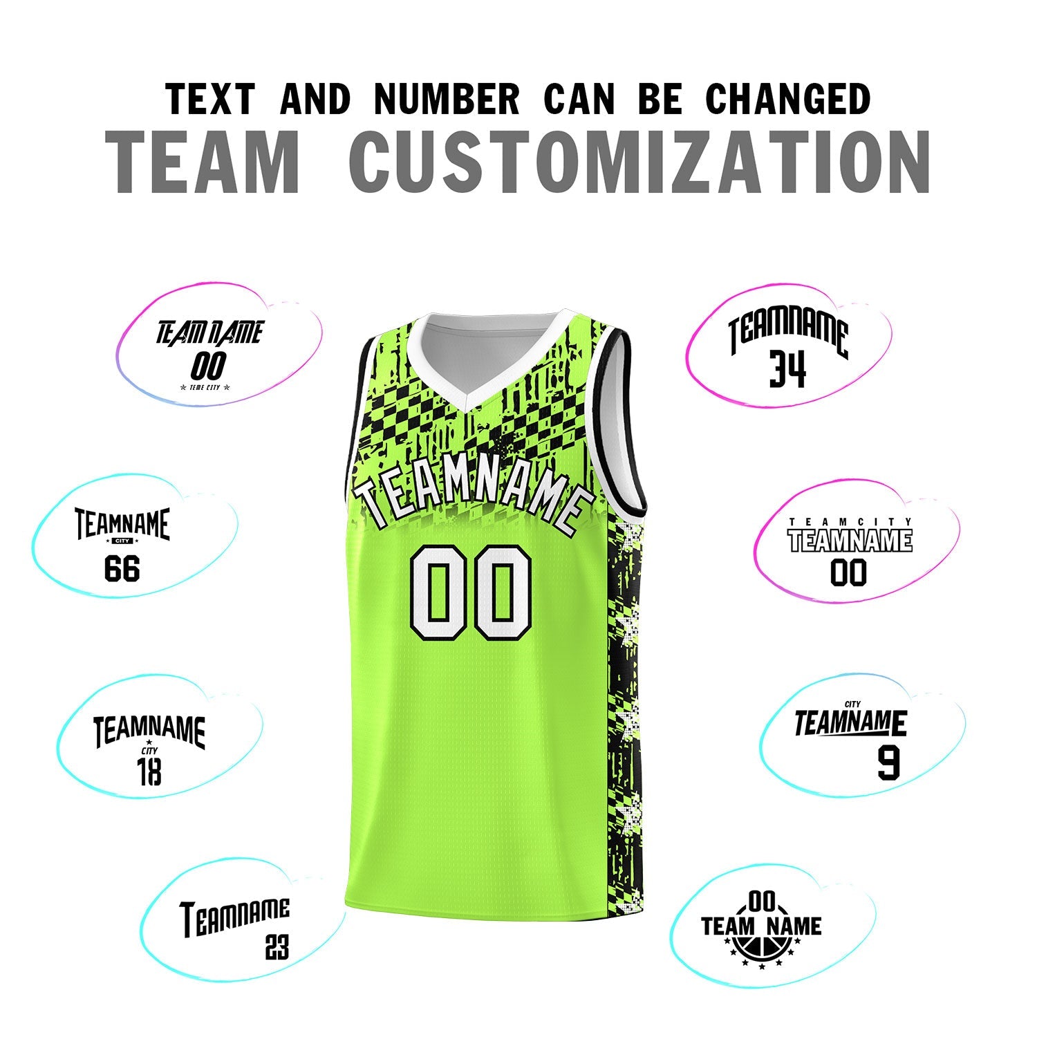 Custom Fluorescent Green Mosaic Stars Pattern Sports Uniform Basketball Jersey