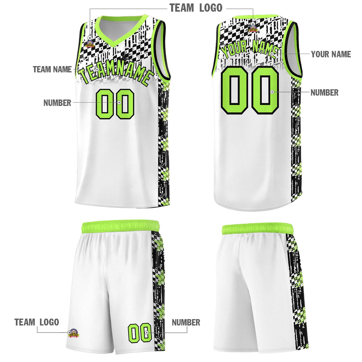 Custom White Mosaic Stars Pattern Sports Uniform Basketball Jersey