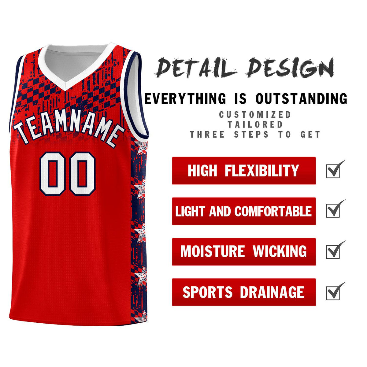 Custom Red Mosaic Stars Pattern Sports Uniform Basketball Jersey