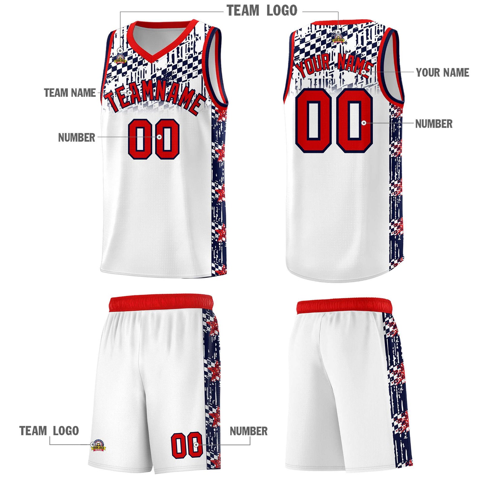 Custom White Mosaic Stars Pattern Sports Uniform Basketball Jersey