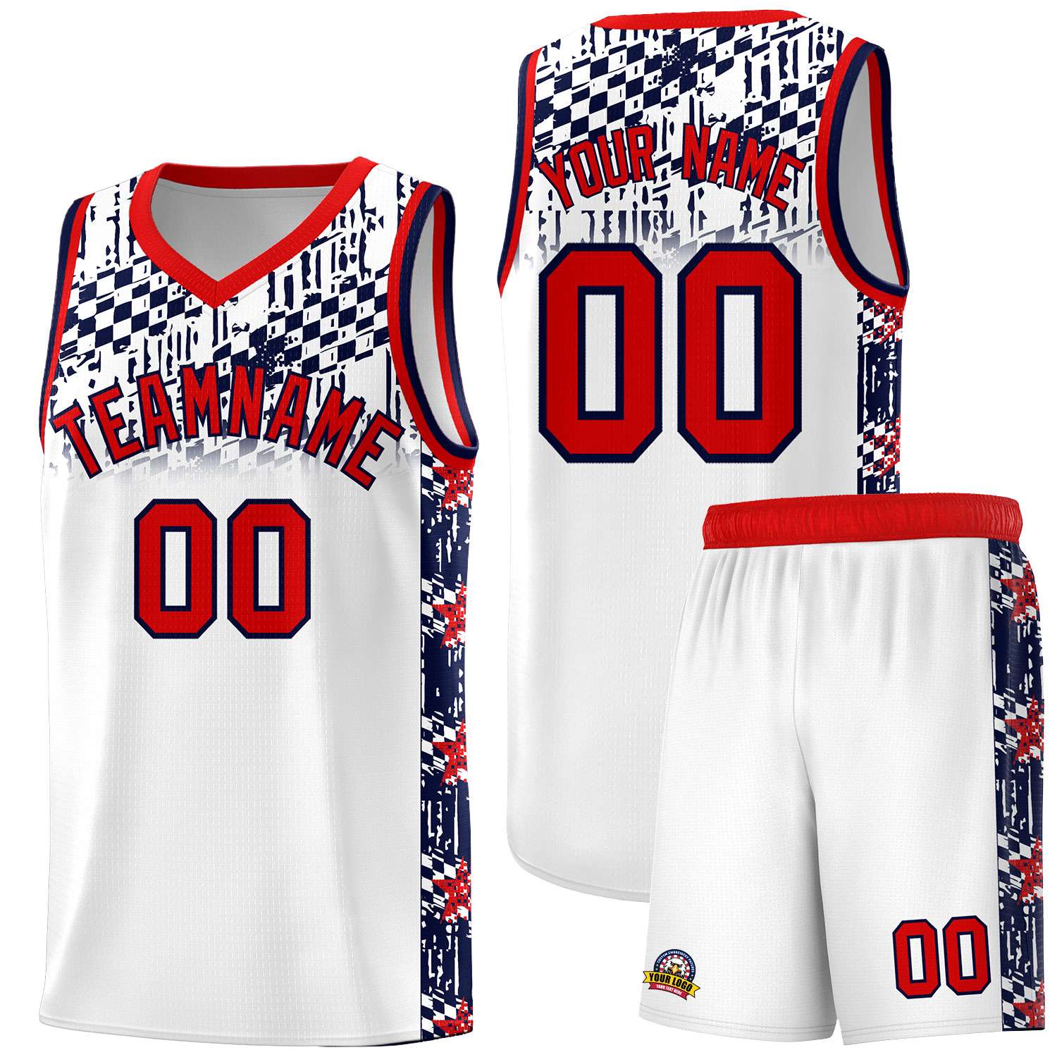 Custom White Mosaic Stars Pattern Sports Uniform Basketball Jersey