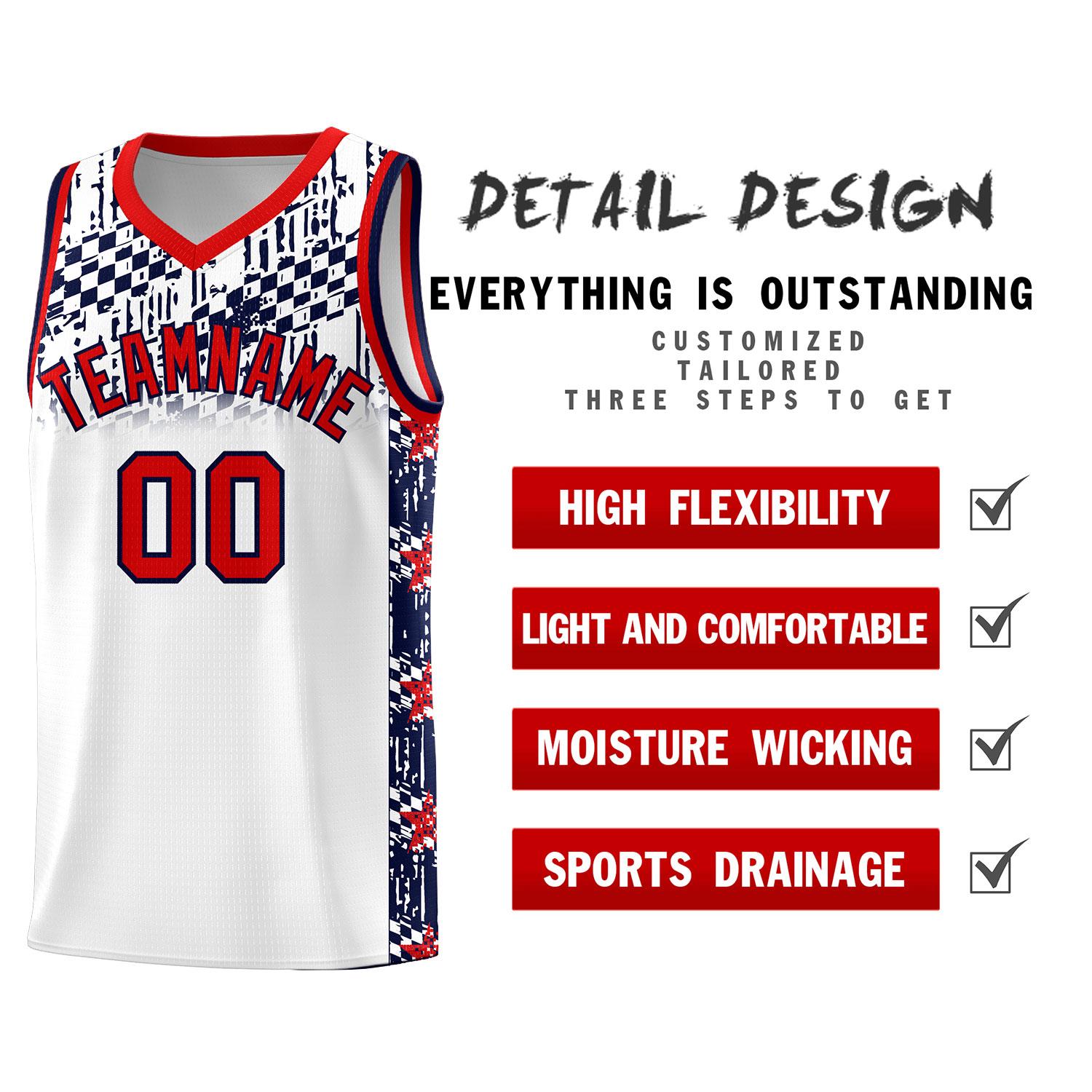Custom White Mosaic Stars Pattern Sports Uniform Basketball Jersey