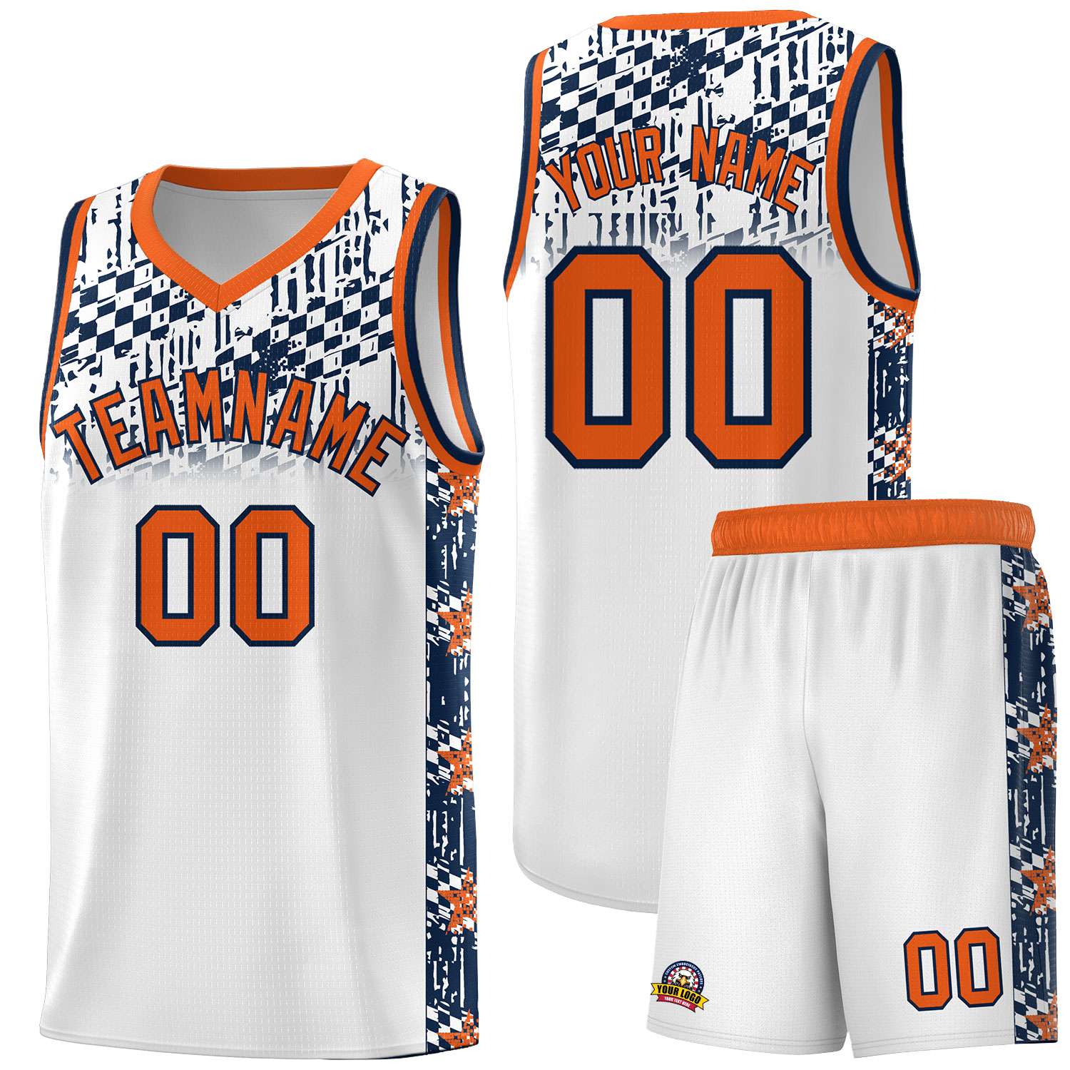 Custom White Mosaic Stars Pattern Sports Uniform Basketball Jersey