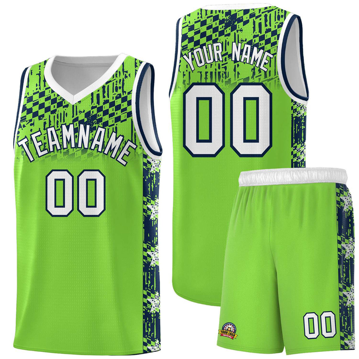 Custom Neon Green Mosaic Stars Pattern Sports Uniform Basketball Jersey