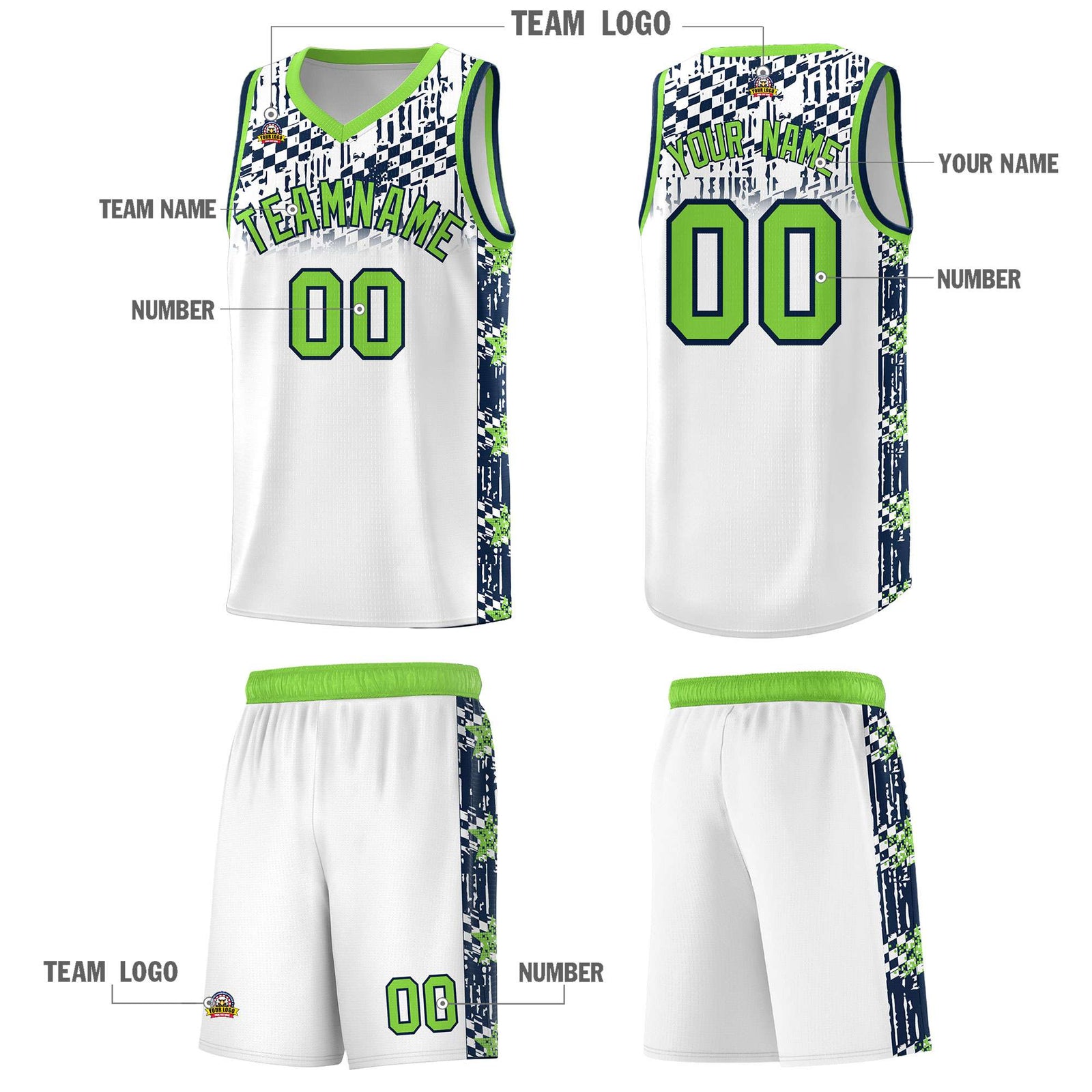 Custom White Mosaic Stars Pattern Sports Uniform Basketball Jersey