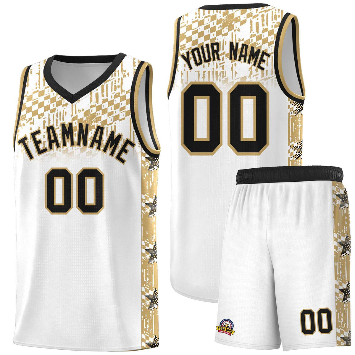 Custom White Mosaic Stars Pattern Sports Uniform Basketball Jersey