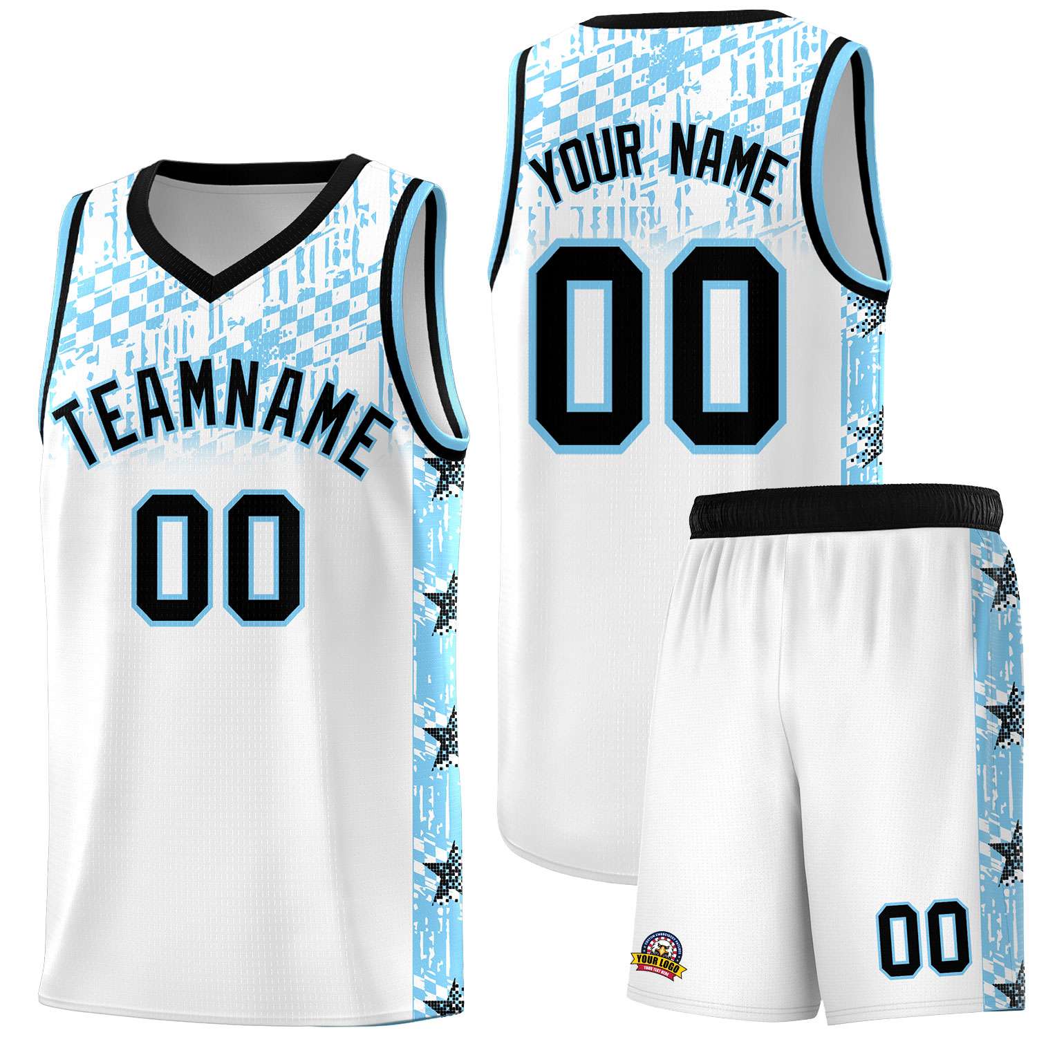 Custom White Mosaic Stars Pattern Sports Uniform Basketball Jersey