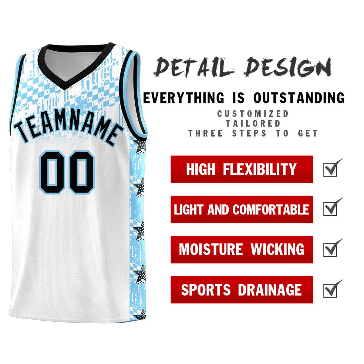 Custom White Mosaic Stars Pattern Sports Uniform Basketball Jersey
