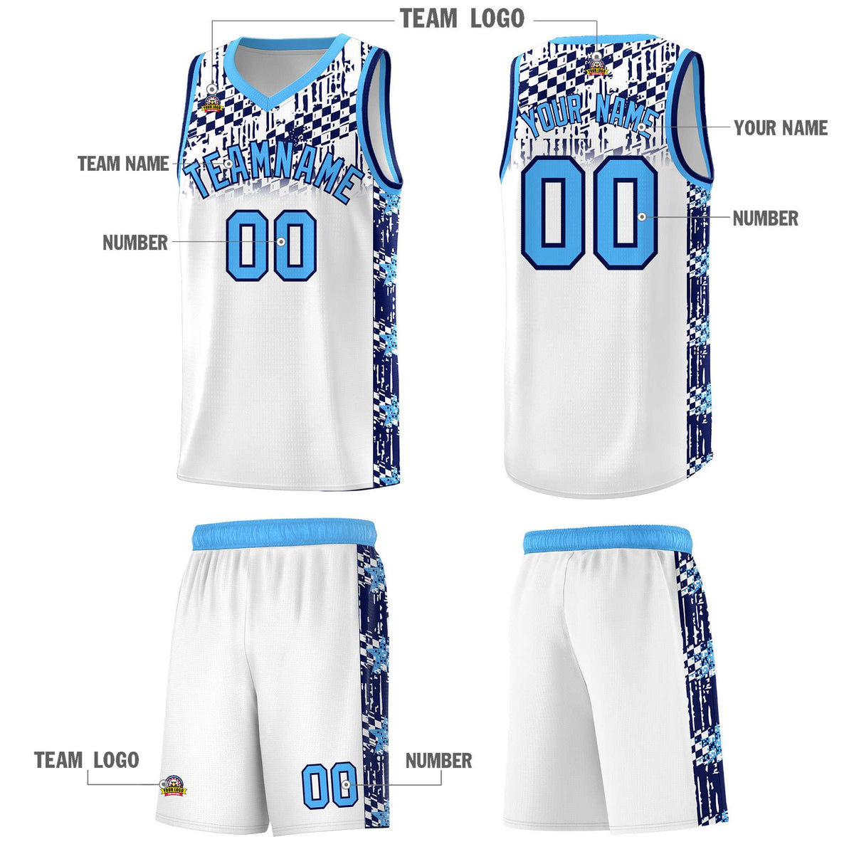 Custom White Mosaic Stars Pattern Sports Uniform Basketball Jersey