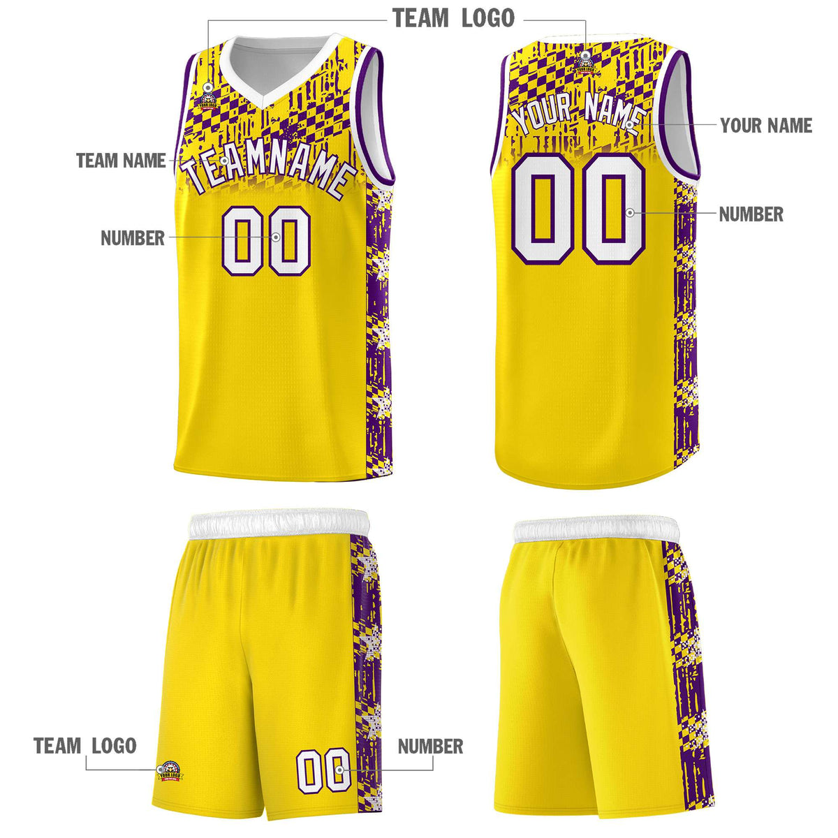 Custom Gold Mosaic Stars Pattern Sports Uniform Basketball Jersey