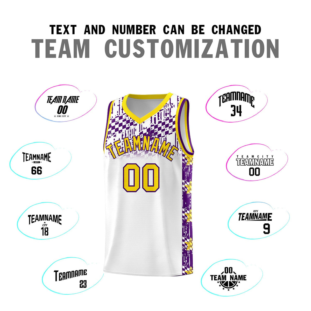 Custom White Mosaic Stars Pattern Sports Uniform Basketball Jersey