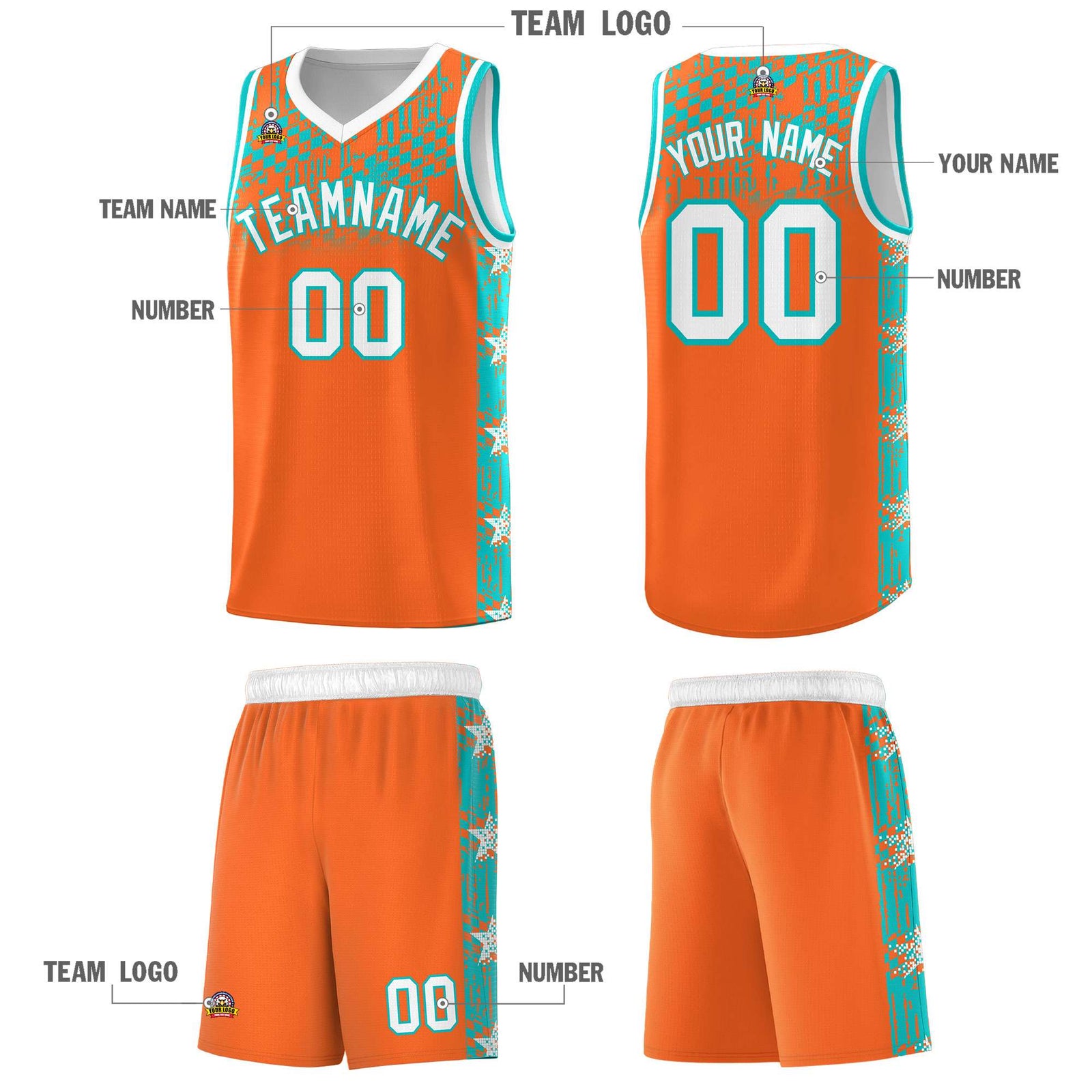 Custom Orange Mosaic Stars Pattern Sports Uniform Basketball Jersey