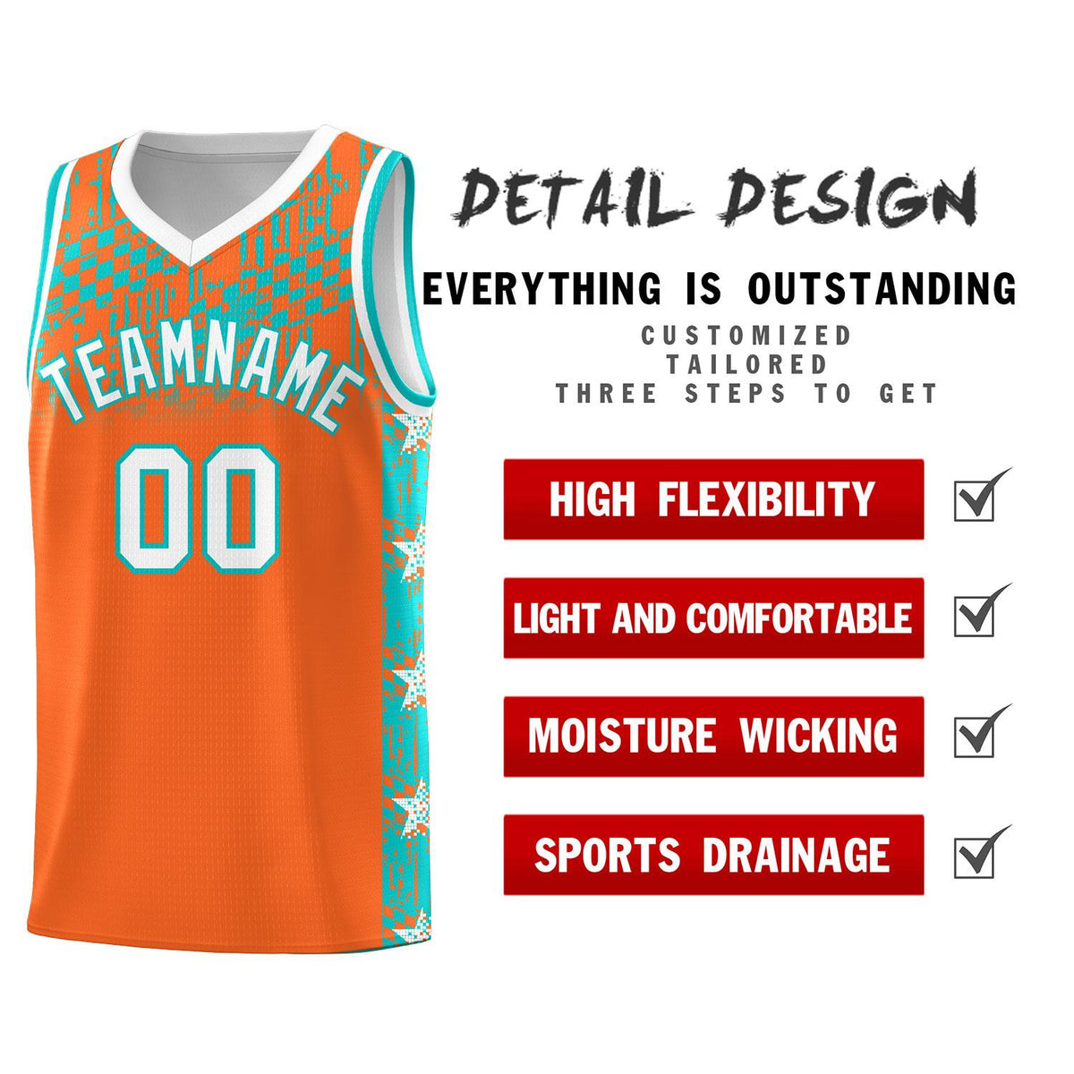 Custom Orange Mosaic Stars Pattern Sports Uniform Basketball Jersey