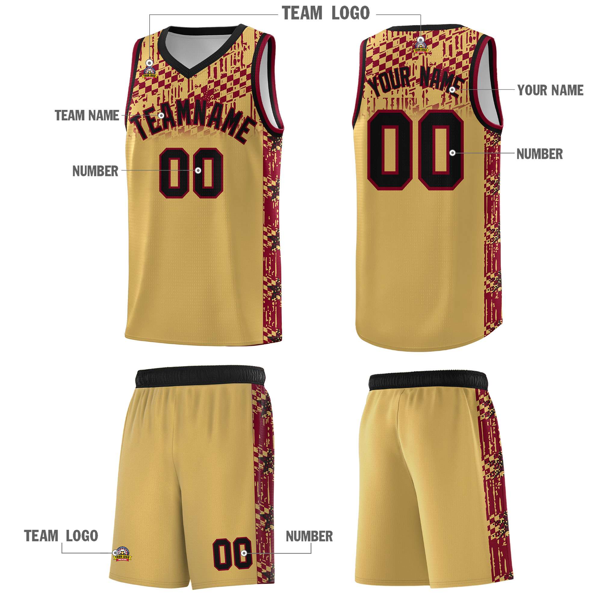 Custom Old Gold Mosaic Stars Pattern Sports Uniform Basketball Jersey