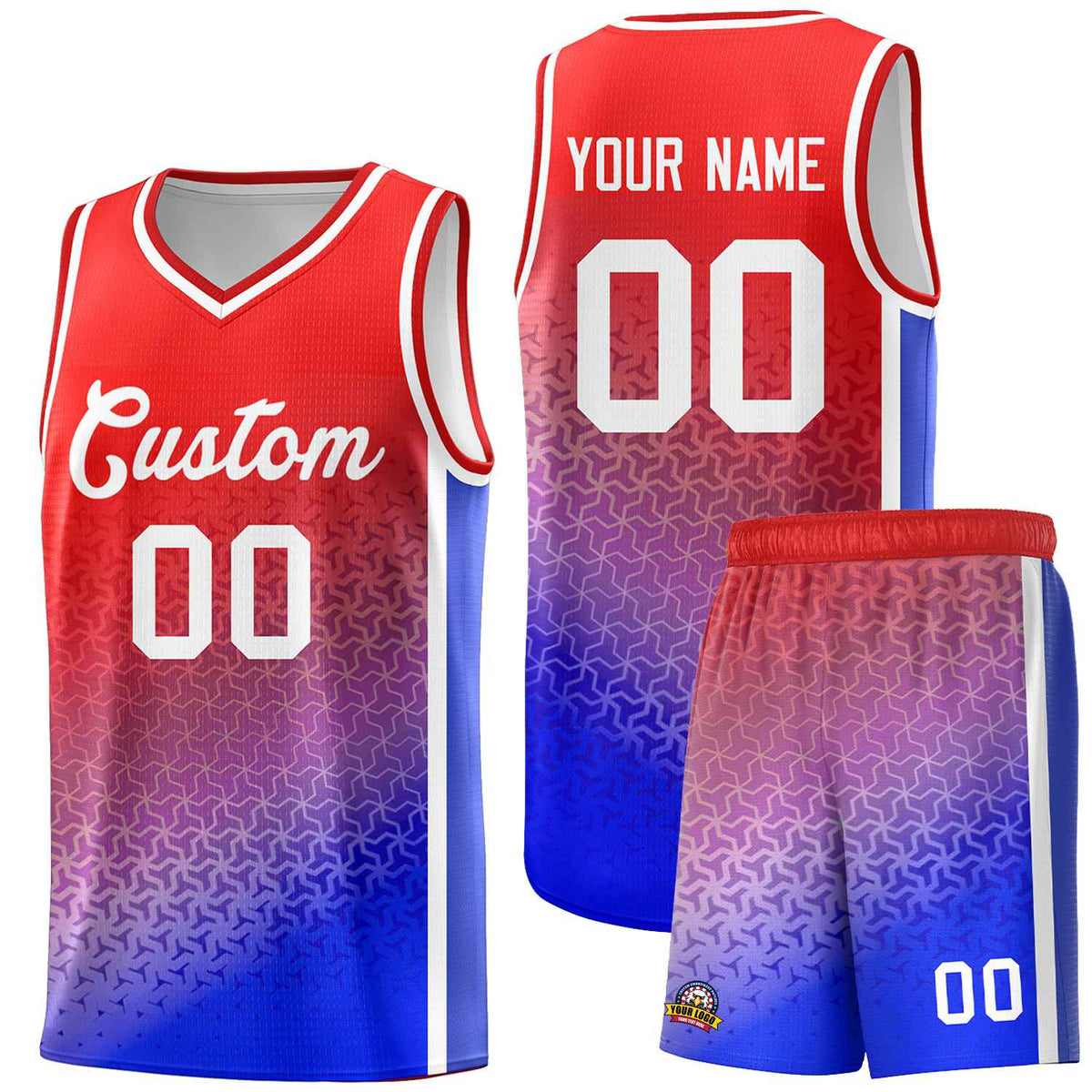 Custom Red Royal Gradient Design Irregular Shapes Pattern Sports Uniform Basketball Jersey