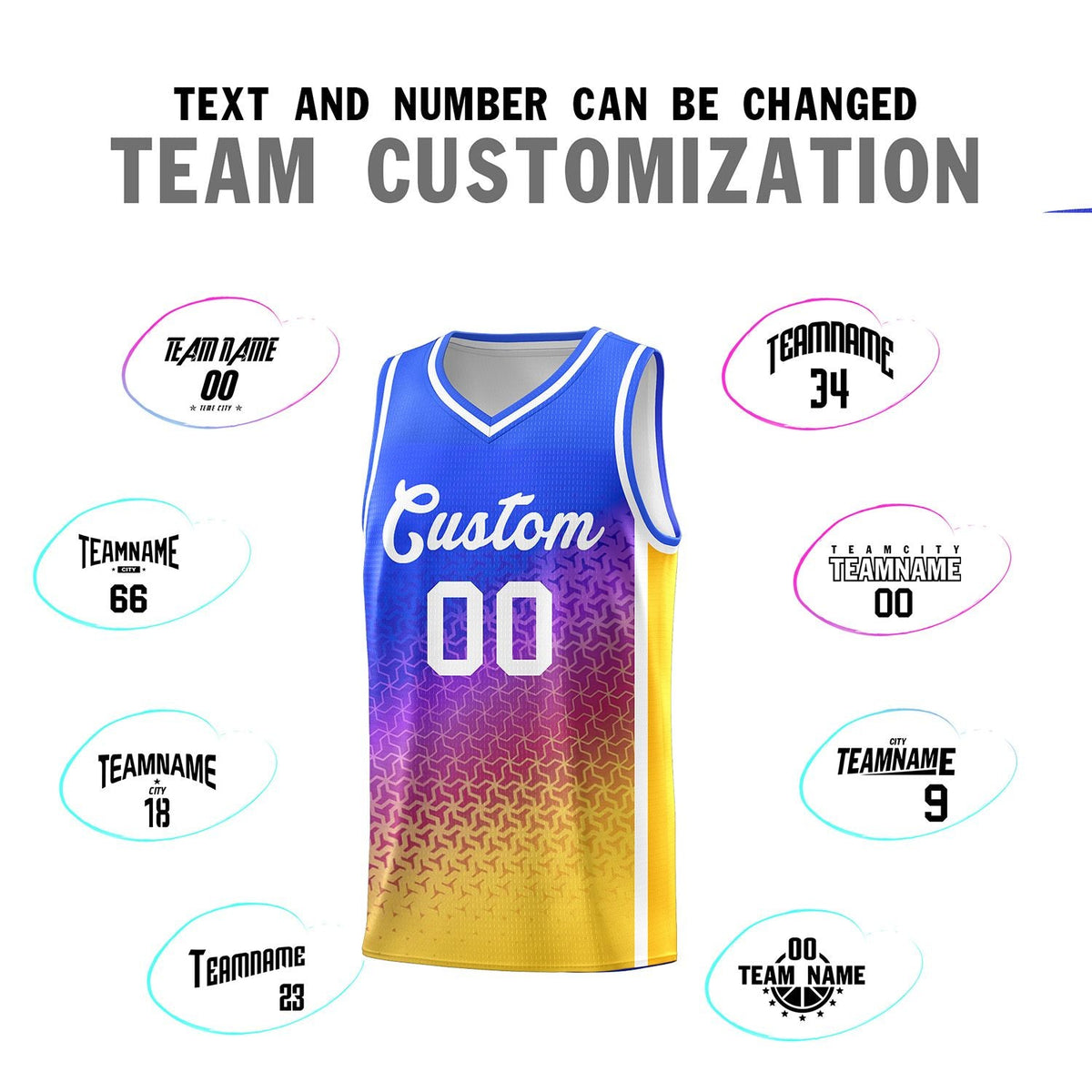 Custom Royal Purple-Gold Gradient Design Irregular Shapes Pattern Sports Uniform Basketball Jersey