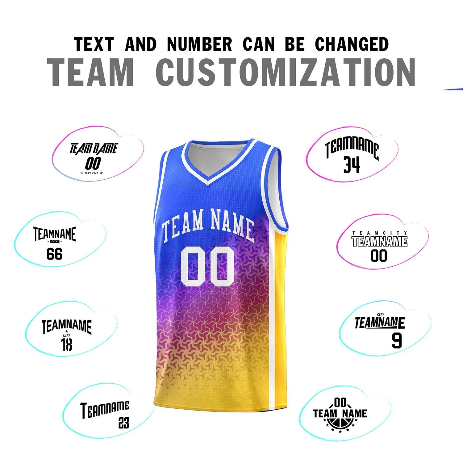 Custom Royal Purple-Gold Gradient Design Irregular Shapes Pattern Sports Uniform Basketball Jersey