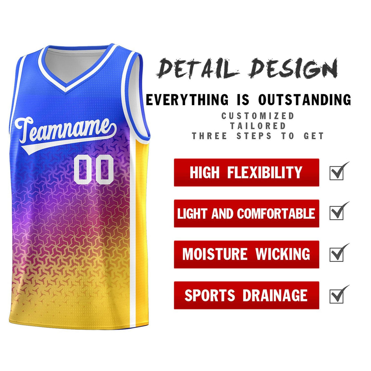 Custom Royal Purple-Gold Gradient Design Irregular Shapes Pattern Sports Uniform Basketball Jersey